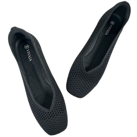 Vivaia Margo 2.0 Black Mesh Square Toe V-Cut Ballet Flat Comfort EU Size 38.5 - Picture 1 of 12
